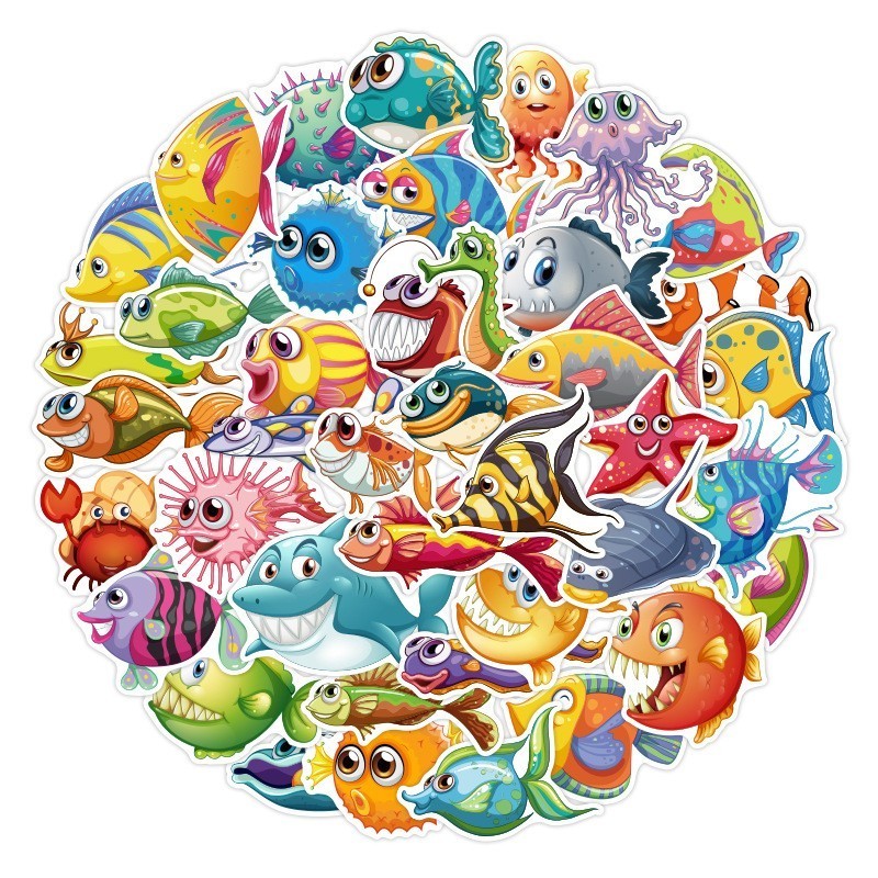 ZY2659X 50Pcs Ocean Fish Decorative Cartoon Stickers For Teen Laptop Skateboard Luggage Guitar Scrapbook Art Vinyl Sticker