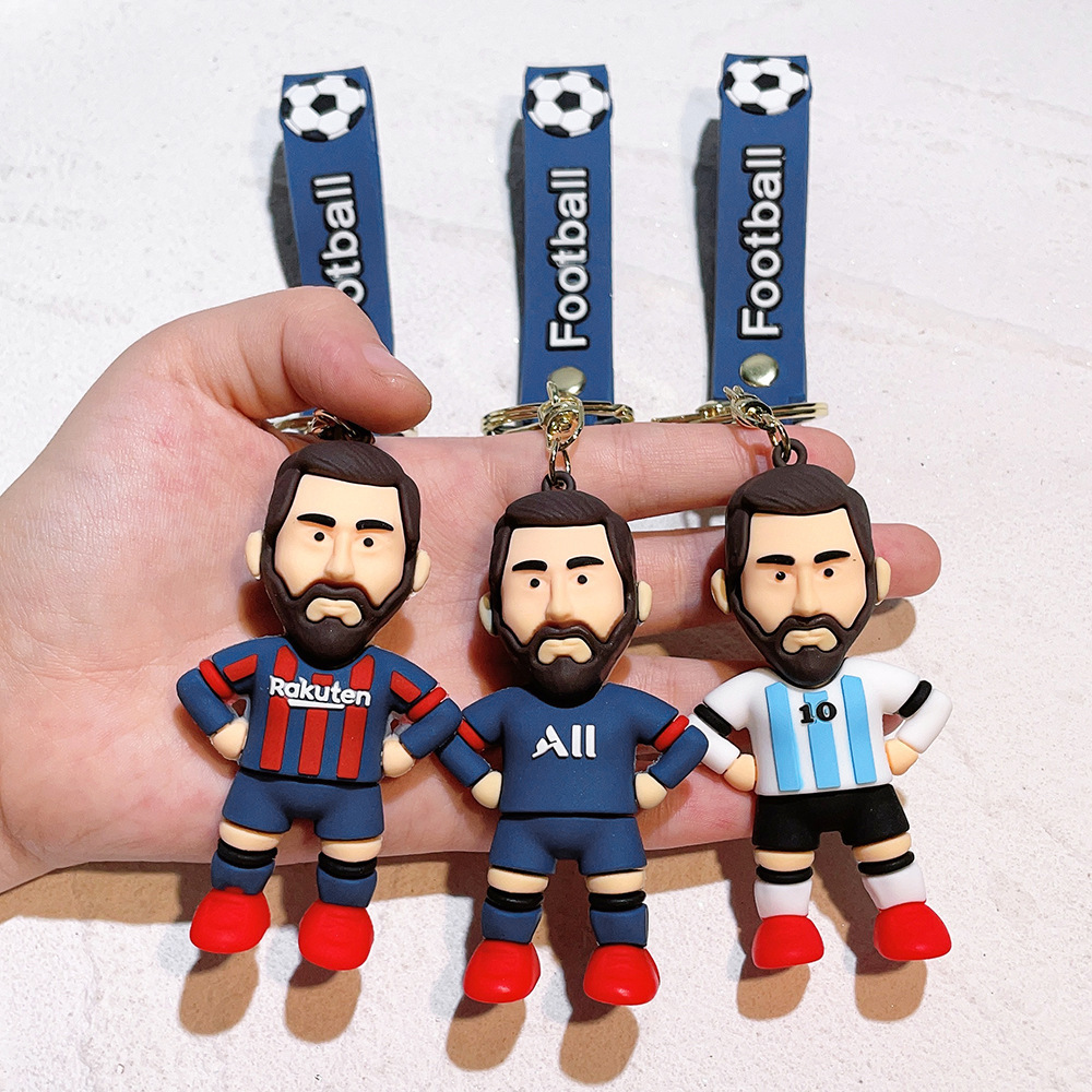 ZY2432C New Tyle Football Star Messi 3D Rubber KeyChain Girl Teen Child Kids Gift Backpack Ornament Doll Key Ring