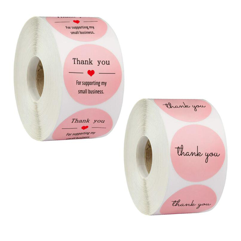 ZY0417C New style custom pink 500pcs/ roll thank you stickers flower wedding decorate stickers label