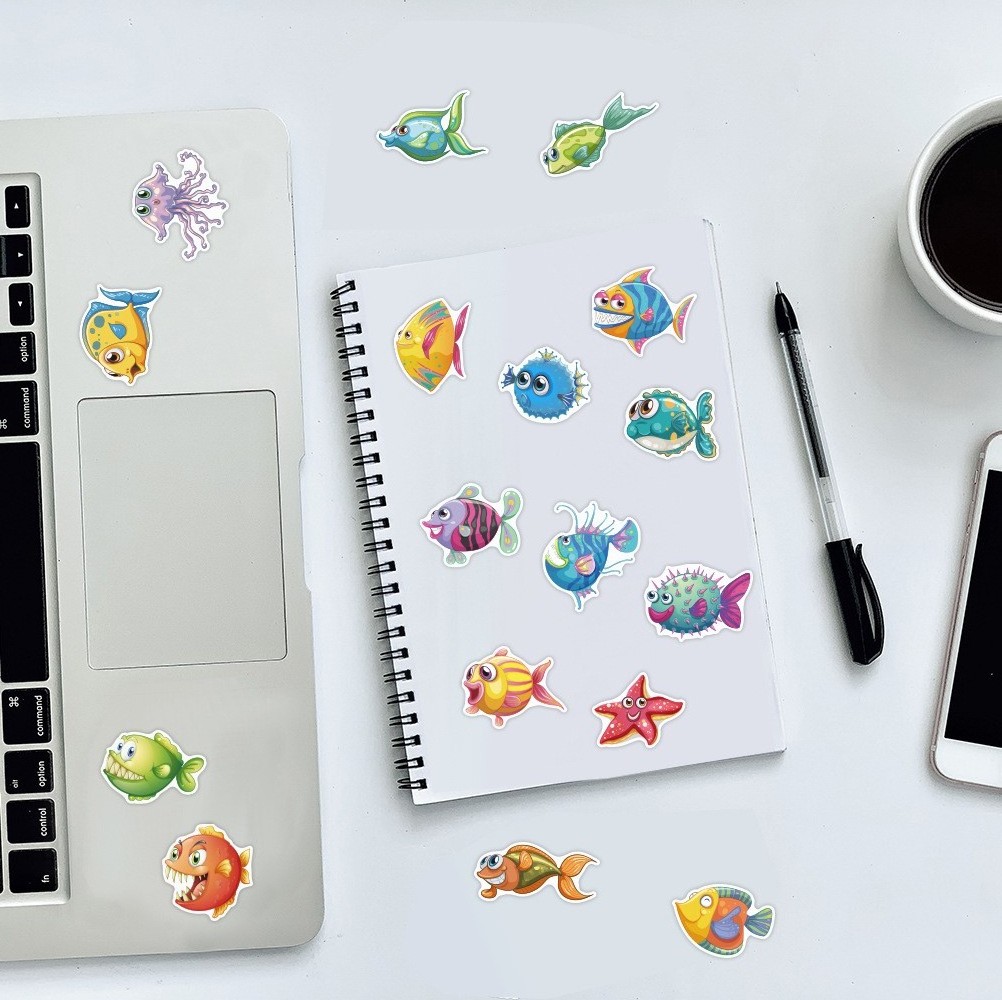 ZY2659X 50Pcs Ocean Fish Decorative Cartoon Stickers For Teen Laptop Skateboard Luggage Guitar Scrapbook Art Vinyl Sticker