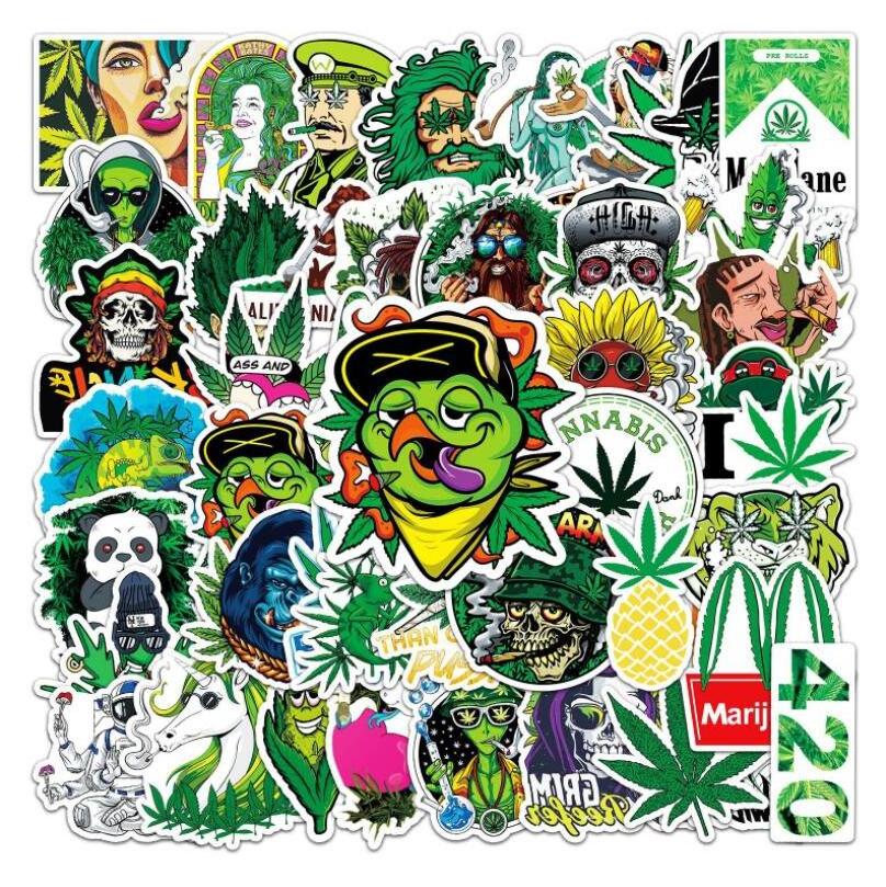 ZY1176C 50Pcs Weed Leaf Stickers Cute Waterproof Laptop Computer Skateboard Bicycle Luggage For Teen Kid Toys Decal