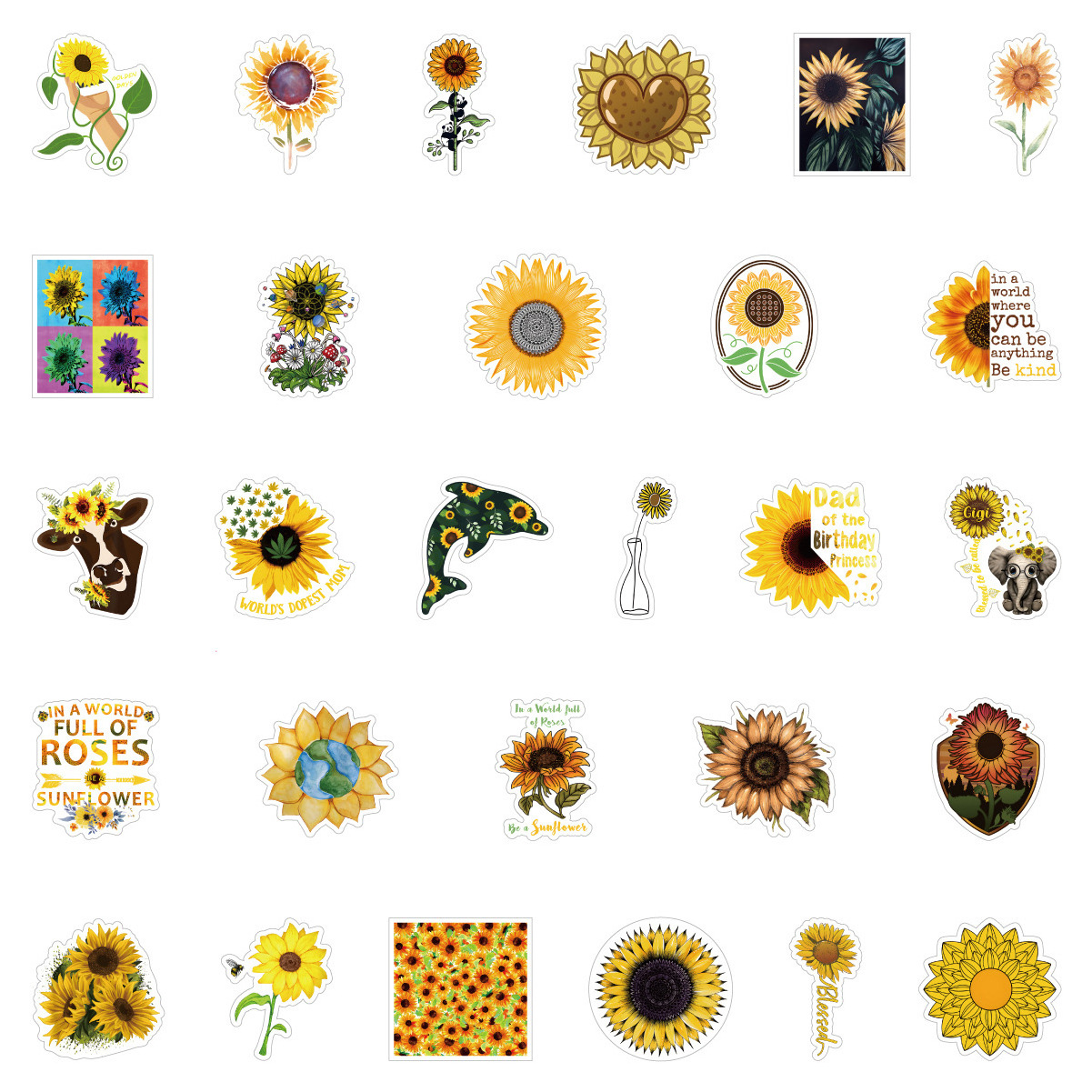 ZY1795C 50Pcs Sunflower Graffiti Stickers Die Cut Vinyl Decorative Laptop Skateboard Cellphone Luggage Guitar For Teen Decal