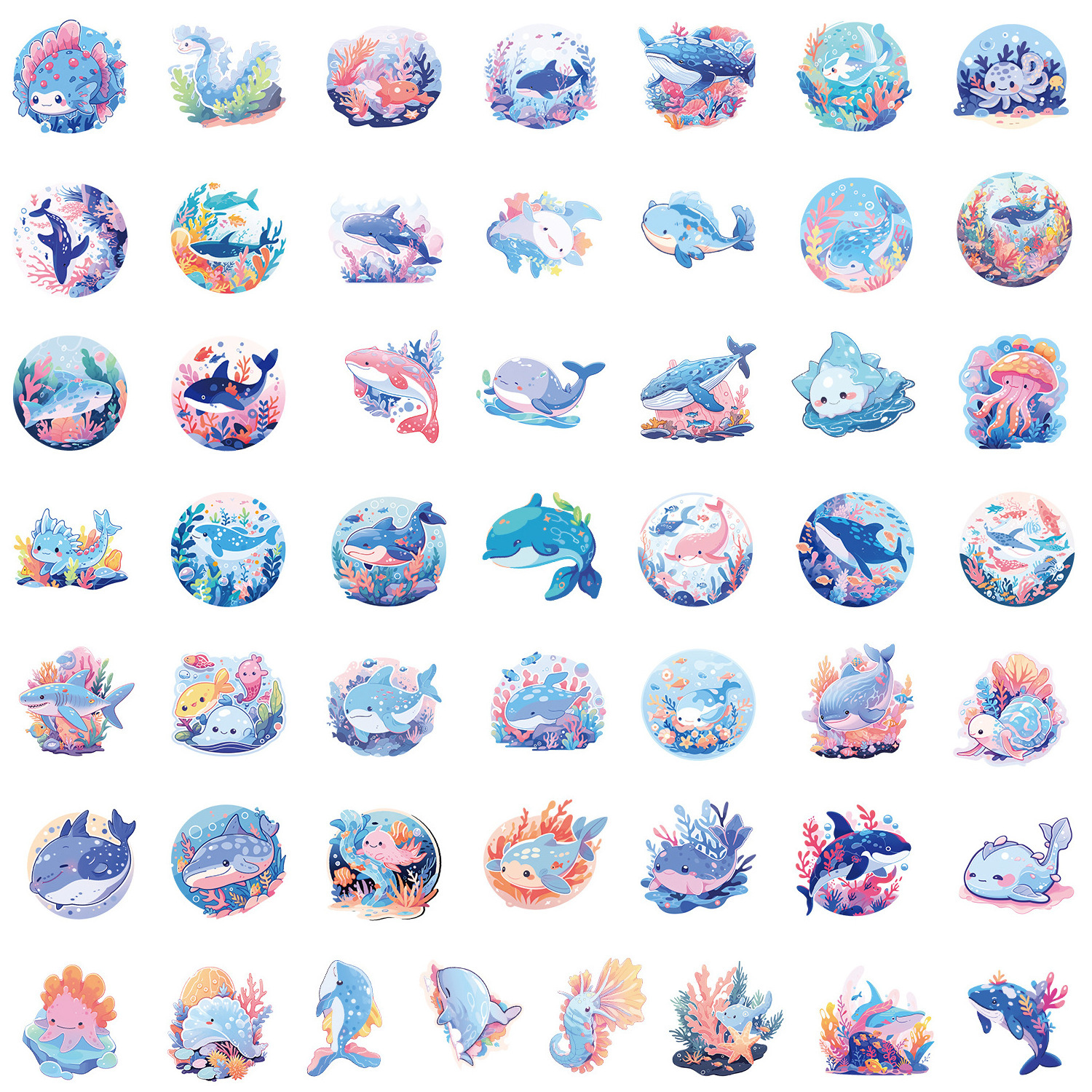 ZY2552H 50Pcs  Cartoon Ocean Animal Decorative Sticker For Teen Laptop Skateboard Luggage Guitar Scrapbook Art Vinyl Stickers