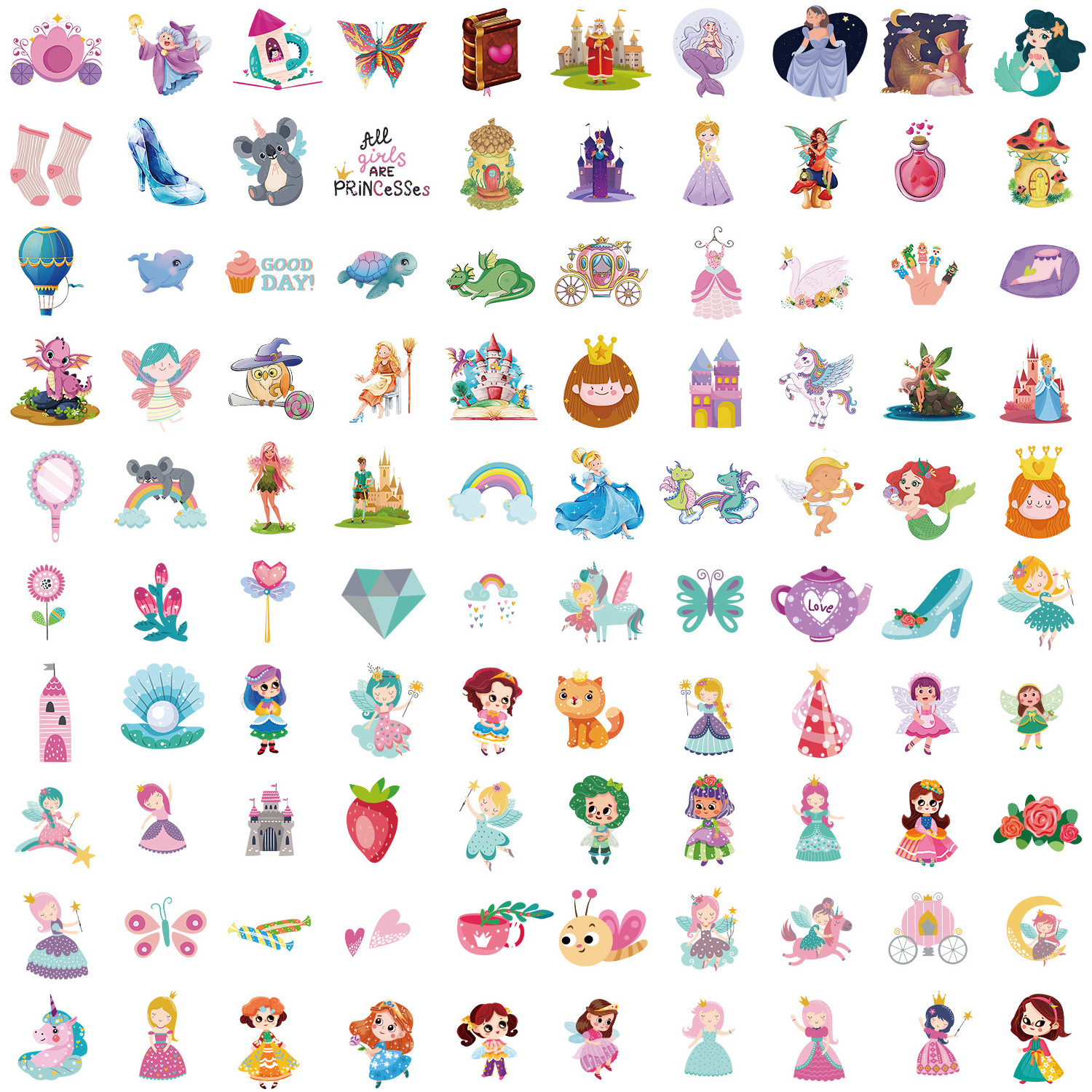 ZY2606H 100Pcs Fairy Tale Princess Decorative Sticker For Teen Laptop Skateboard Luggage Guitar Scrapbook Art Vinyl Stickers