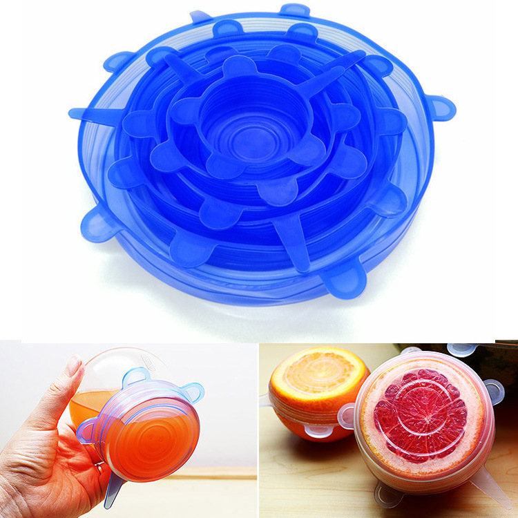 6pcs/Set Food Grade Silicone Food silicone stretch lids Wrap Cover Reusable Cling Film Universal Silicone Lids For Bowl Reusable