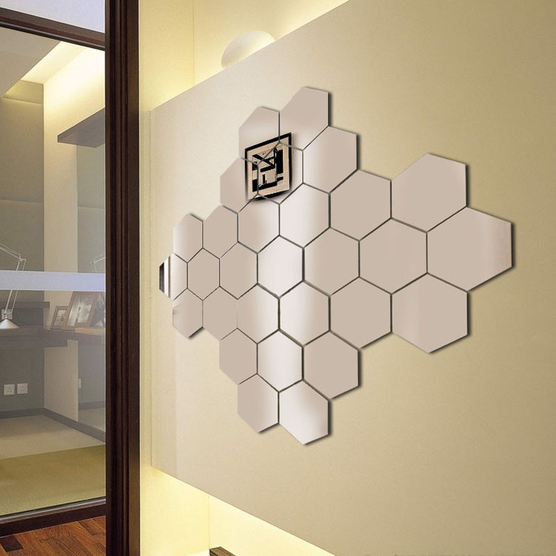 12PCS/Set decorative Acrylic Mirror Tile Wall Sticker hexagon Self Adhesive Room Art Decor Stick On Mirrors UK