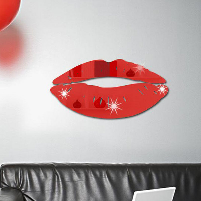 PJ0140A Hot Sale Lip Mirror Decorate Wall Acrylic Bedroom Background Decorative DIY Mirror Wall Sticker Factory Outlet