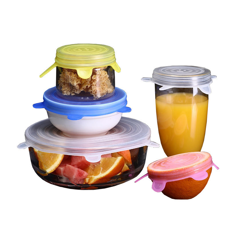 6pcs/Set Food Grade Silicone Food silicone stretch lids Wrap Cover Reusable Cling Film Universal Silicone Lids For Bowl Reusable