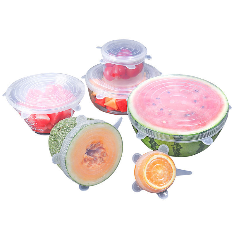 6pcs/Set Food Grade Silicone Food silicone stretch lids Wrap Cover Reusable Cling Film Universal Silicone Lids For Bowl Reusable