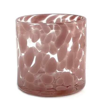 wholesale 300ml pink colored dappled speckled spots small round cylinder container clear glass candle holder for candle making