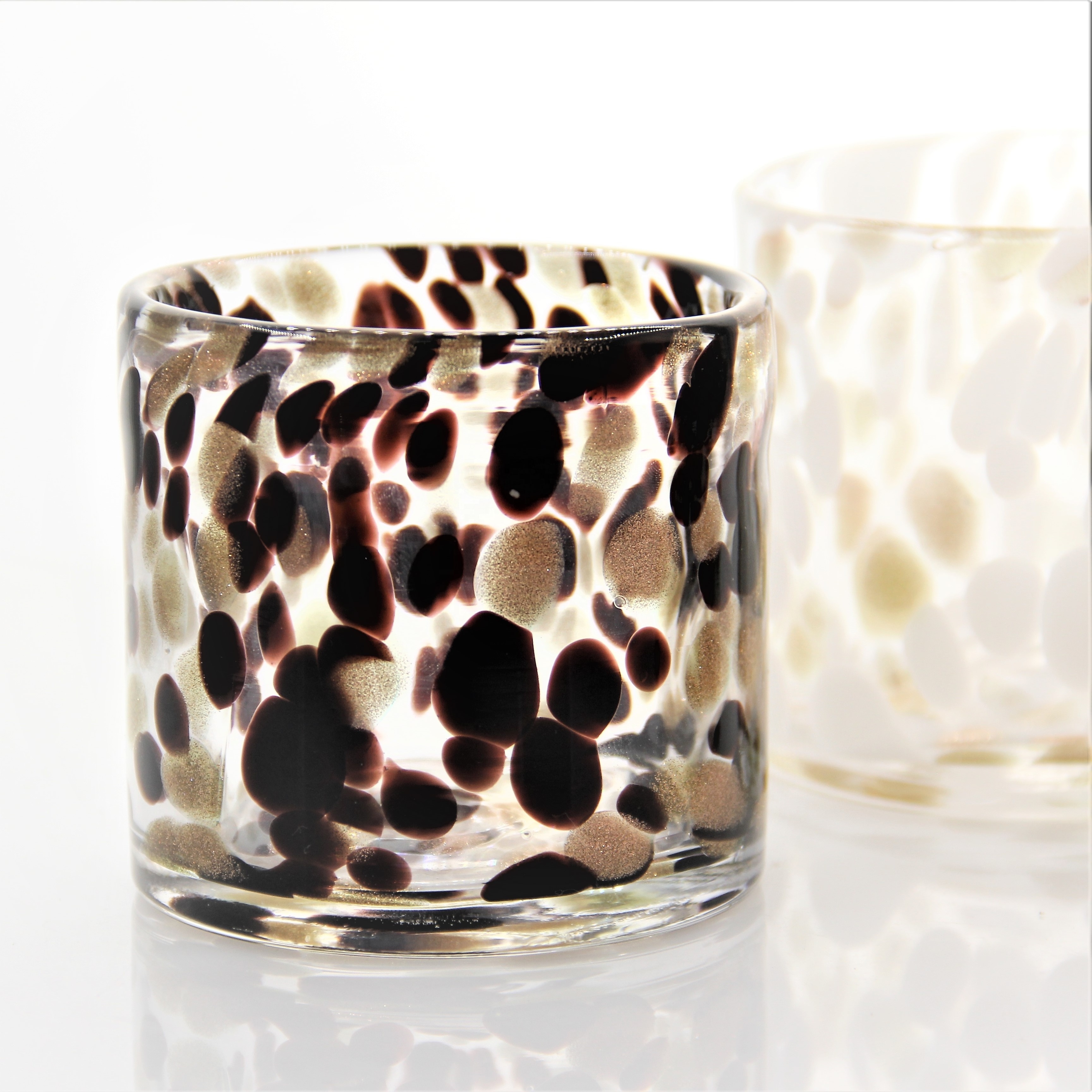 custom hand blown 300ml small colored dappled round bottom glass candle jar cylinder tealight candle holder glass