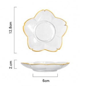 wholesale flower heart shaped small gold rim clear snack cake dessert glass charger plates set