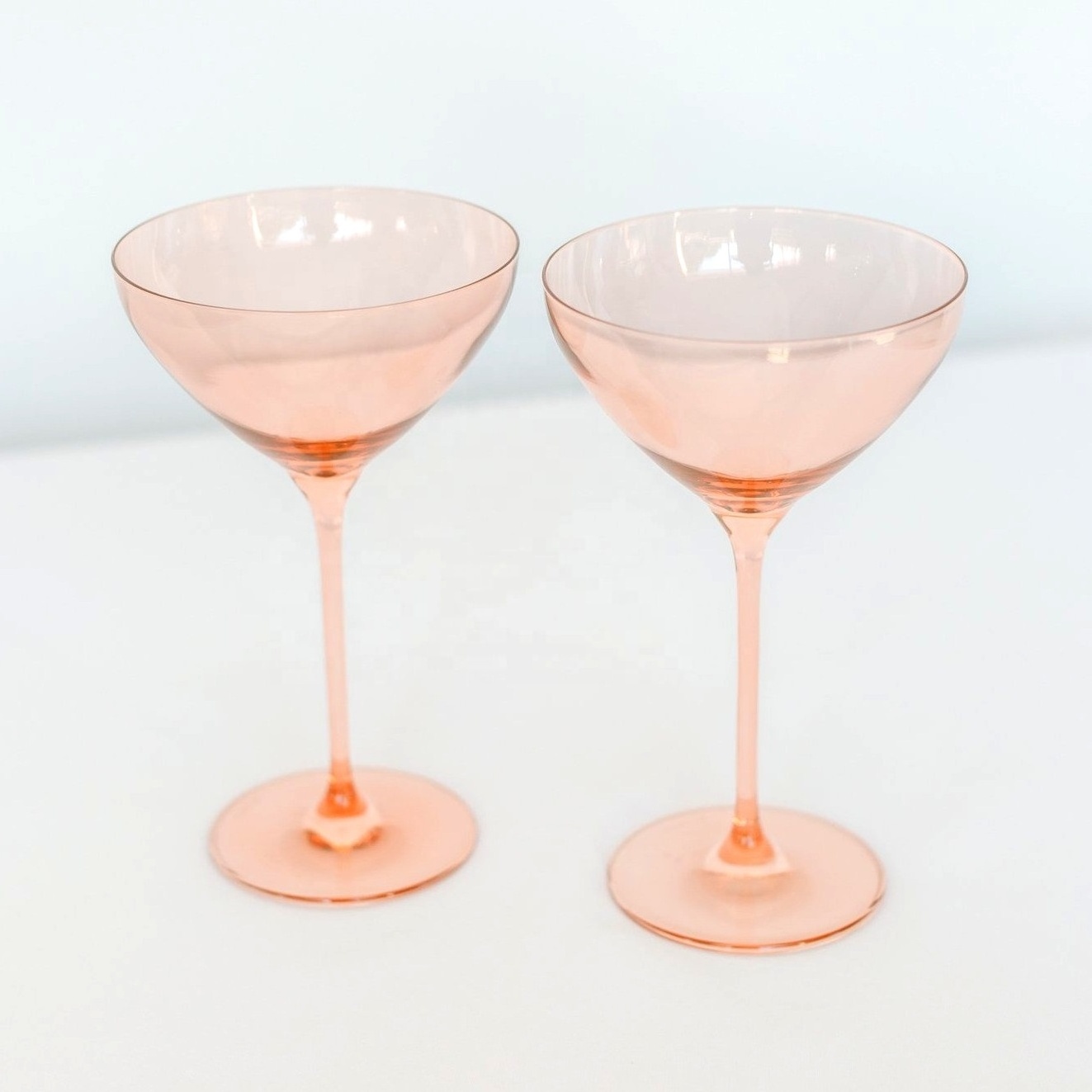 WHOLESALE COLORED MARTINI GLASS BLUSH PINK COCKTAIL GOBLET GLASSES