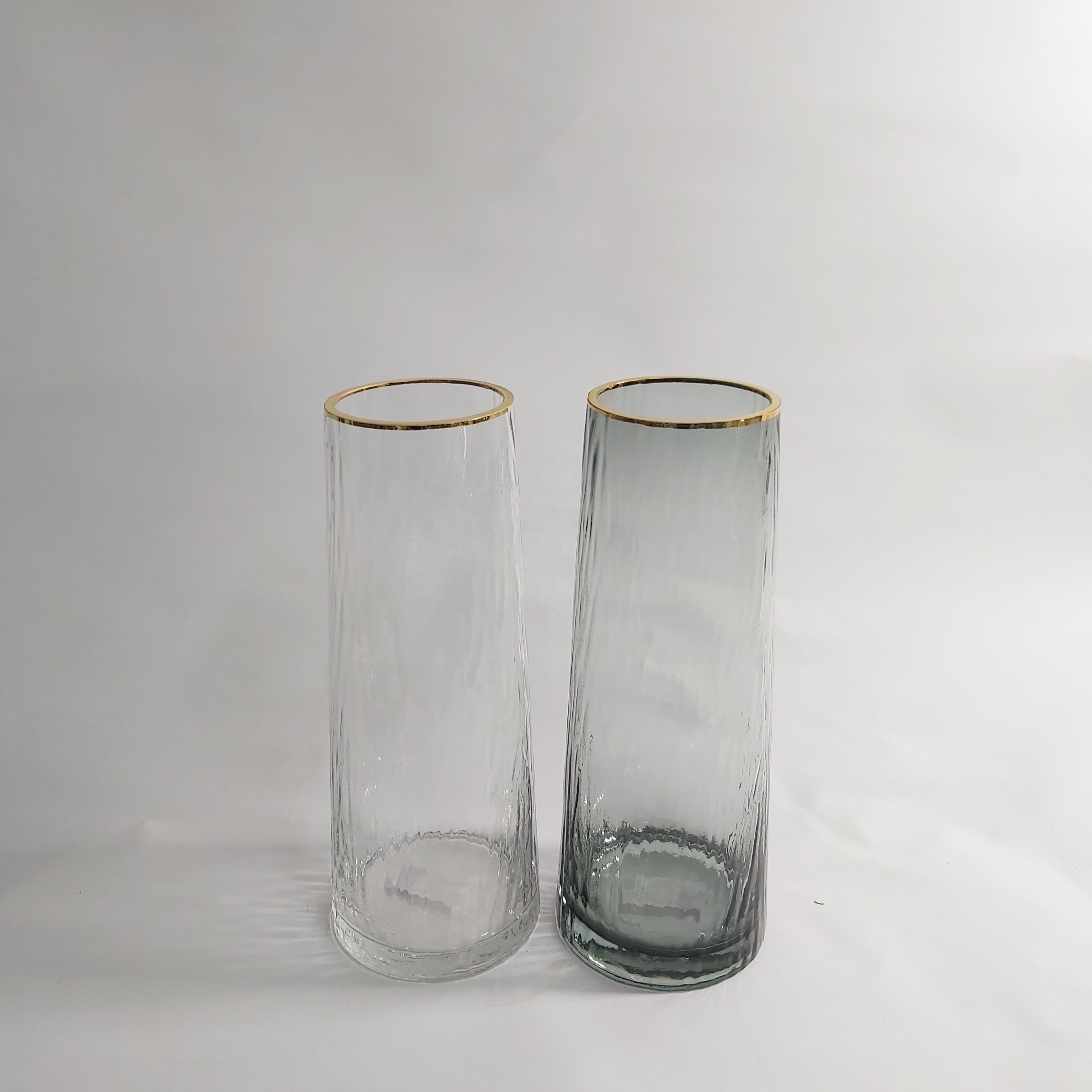 Custom Vintage Transparent  Glass Vases Bulk With Blue Line