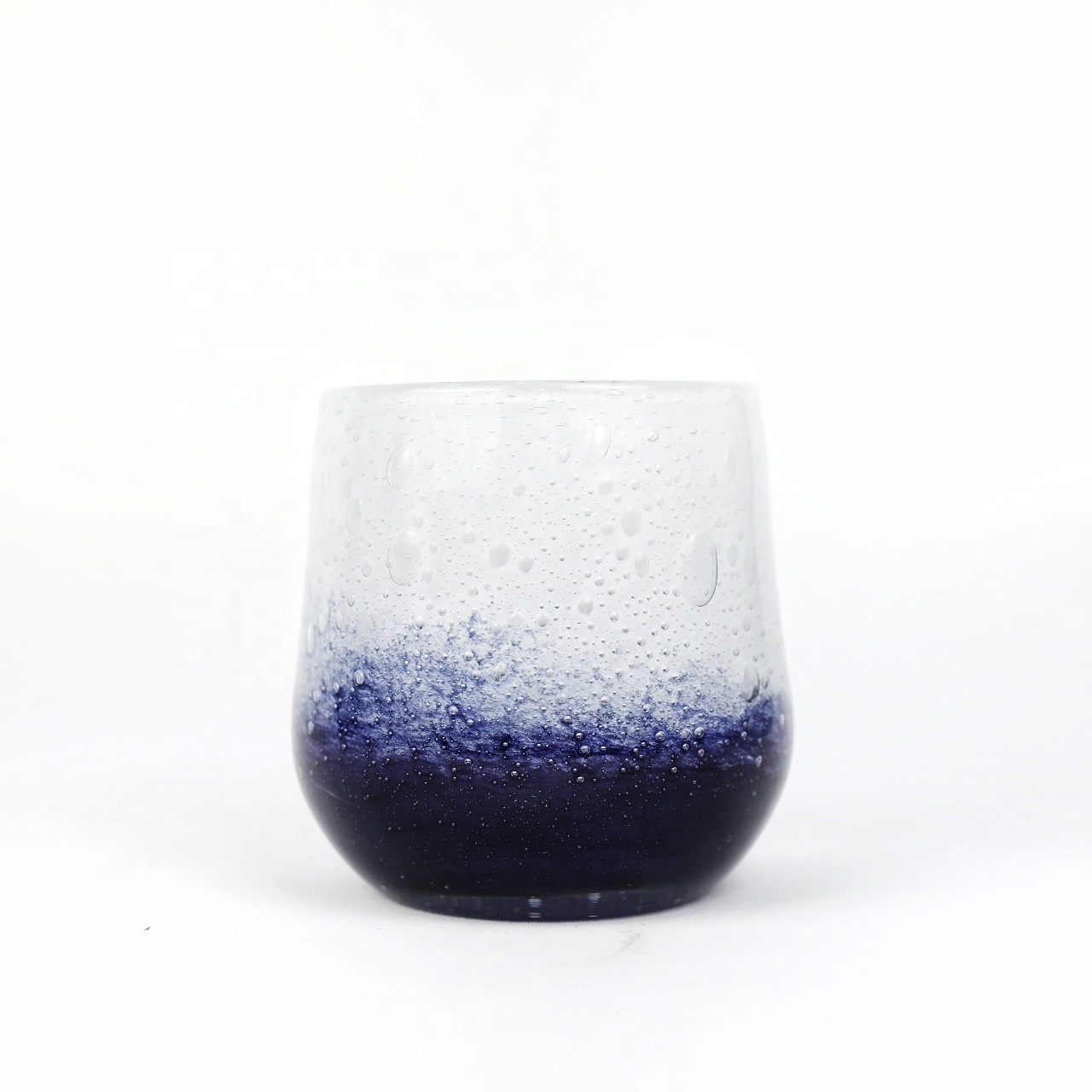 wholesale custom hand blown hurricane white recycled bubbled dark blue colored tumblers empty glass jars vessels for candle