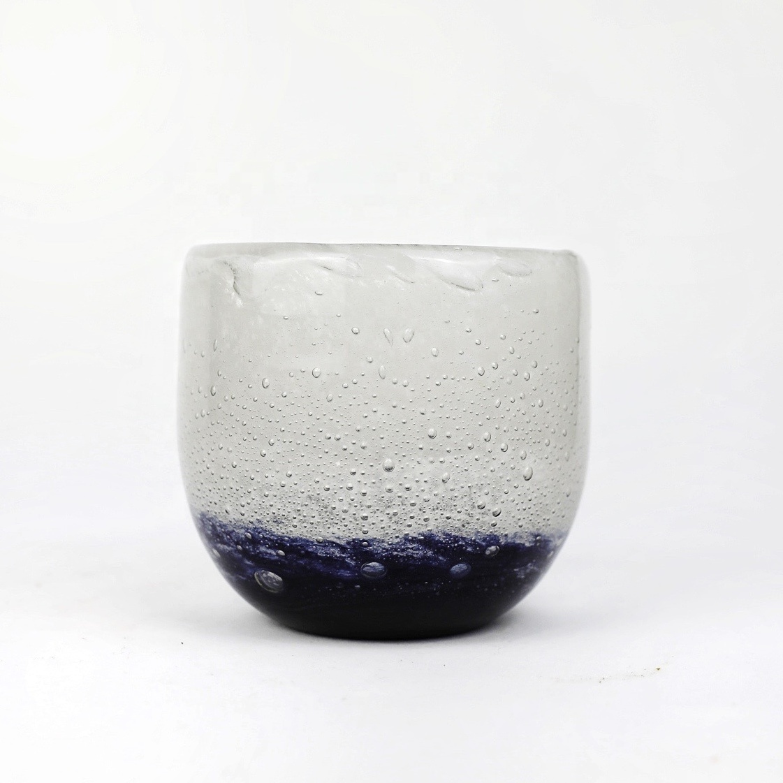 wholesale custom hand blown hurricane white recycled bubbled dark blue colored tumblers empty glass jars vessels for candle