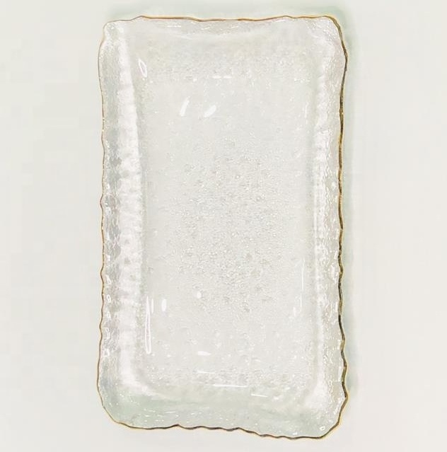 custom hand made rectangular clear crystal small dessert cake dinner glass beaded charger plates