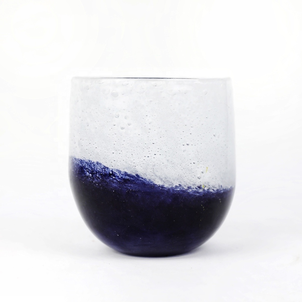 wholesale custom hand blown hurricane white recycled bubbled dark blue colored tumblers empty glass jars vessels for candle