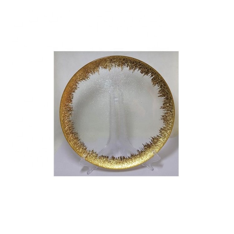 wholesale custom clear glass plate with golden foil rim