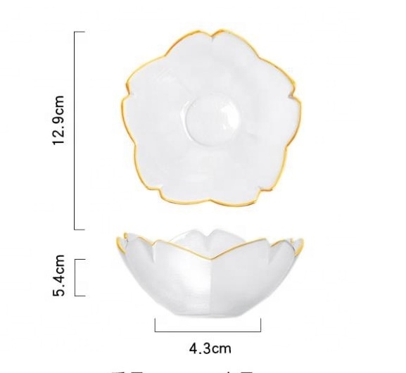 wholesale flower heart shaped small gold rim clear snack cake dessert glass charger plates set