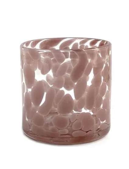 wholesale 300ml pink colored dappled speckled spots small round cylinder container clear glass candle holder for candle making