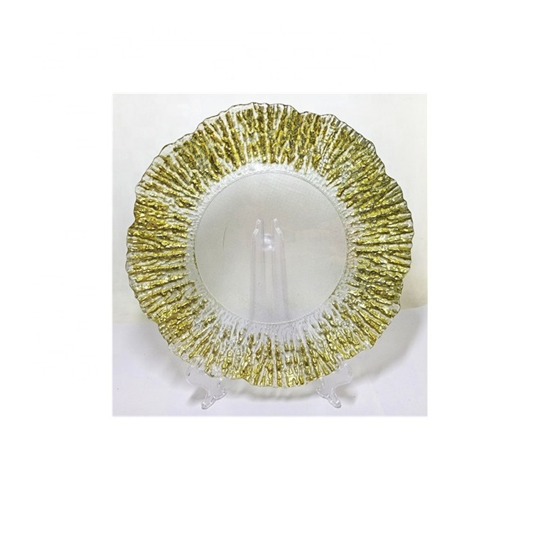 wholesale custom clear glass plate with golden foil rim