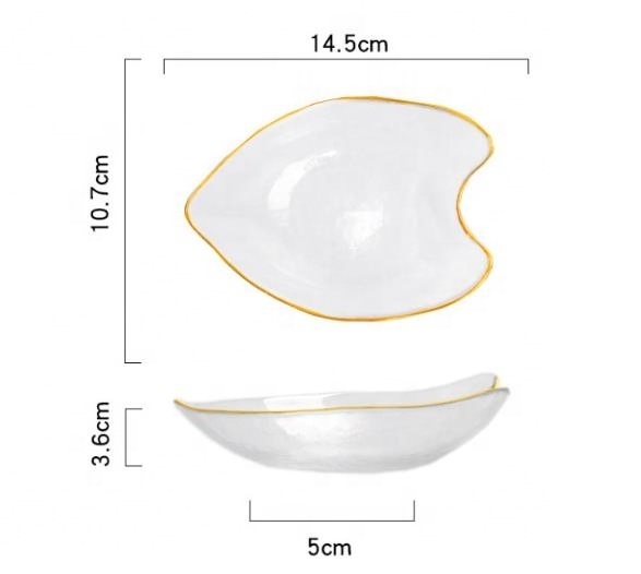 wholesale flower heart shaped small gold rim clear snack cake dessert glass charger plates set