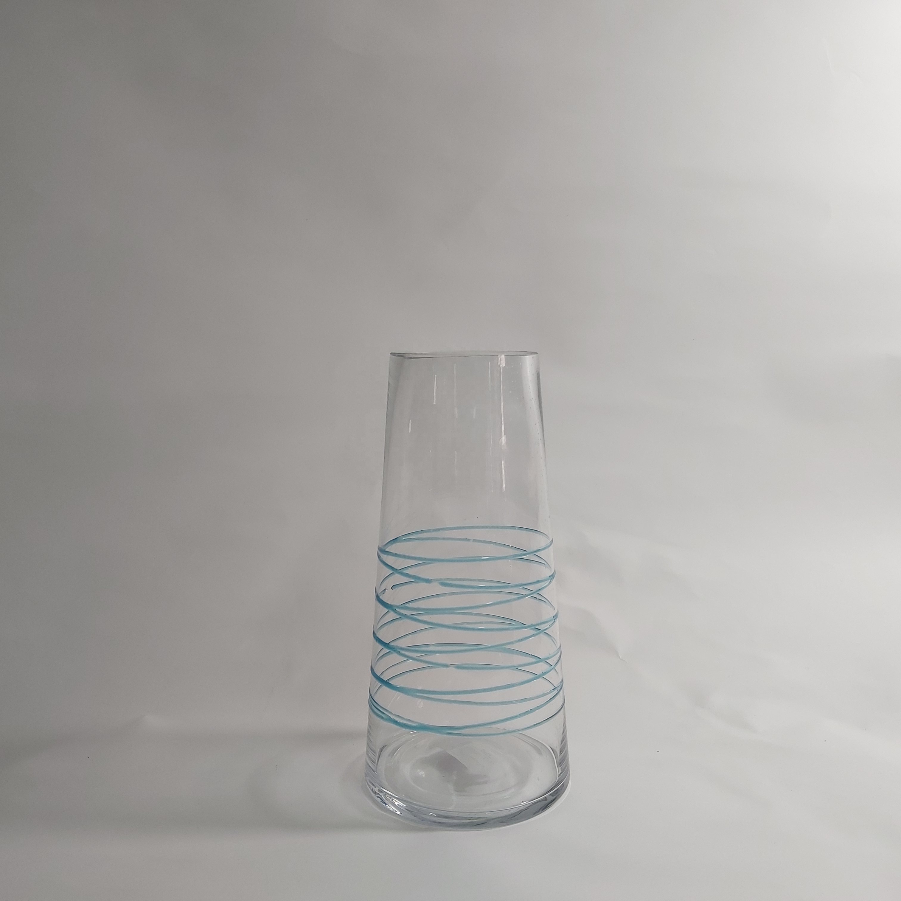 Custom Vintage Transparent  Glass Vases Bulk With Blue Line