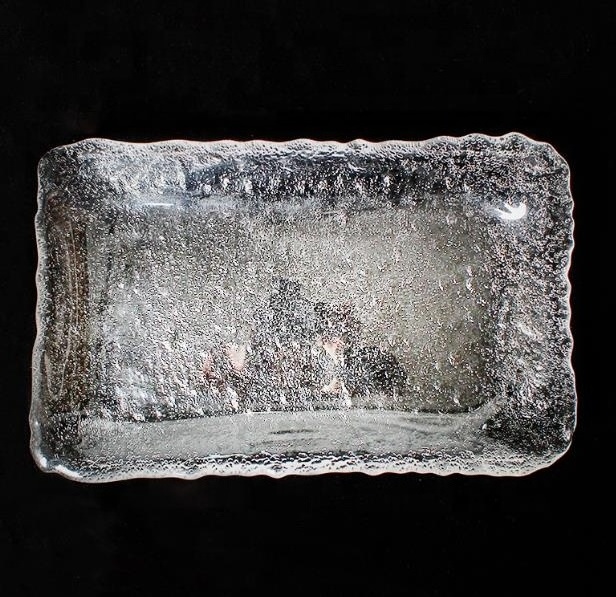 custom hand made rectangular clear crystal small dessert cake dinner glass beaded charger plates