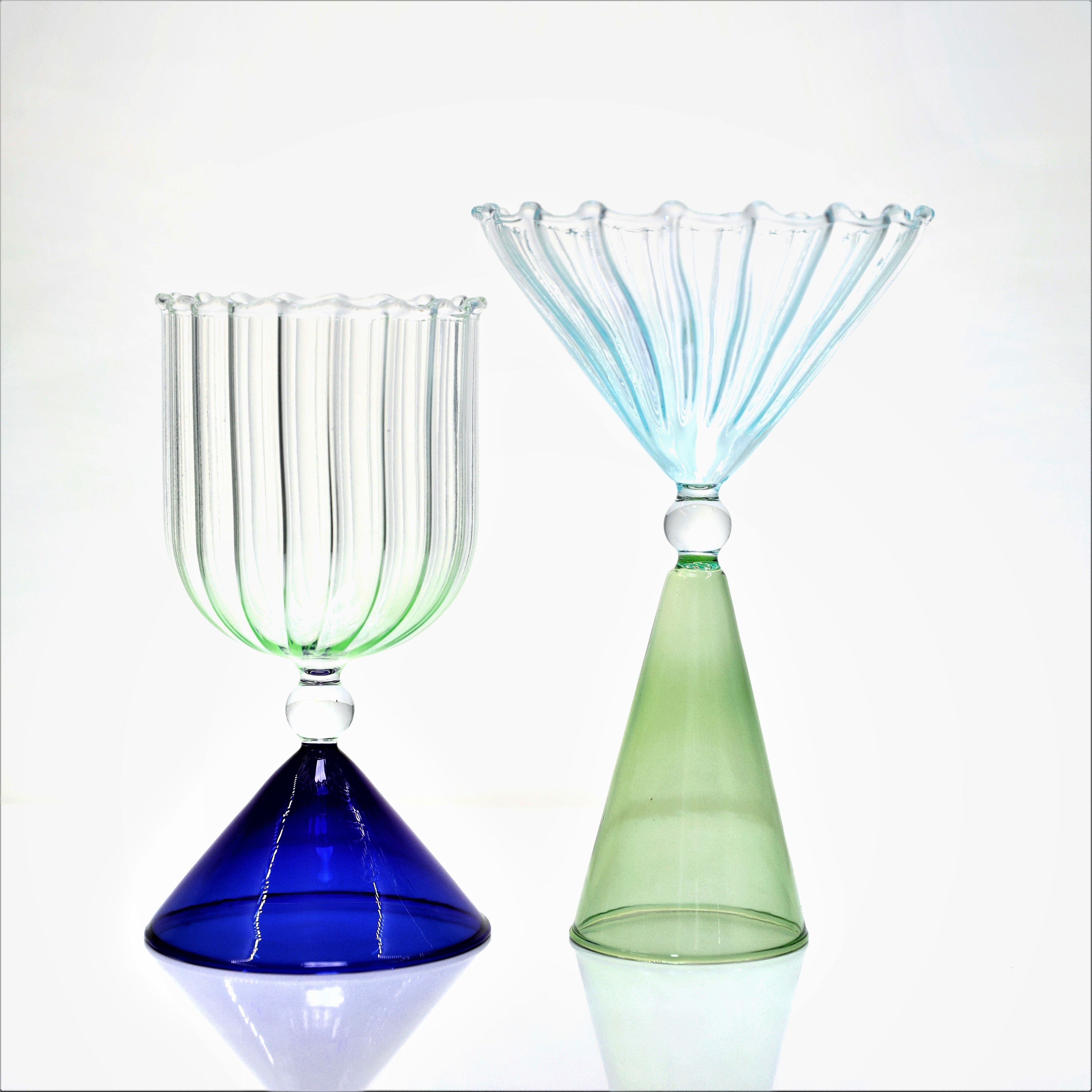 wholesale custom gift blue green colored ribbed crystal wine glasses colored goblets