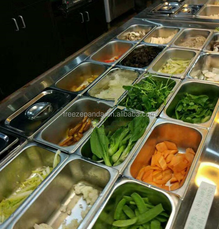 commercial salad bar food fruits and vegetable display chiller cooler fridge refrigerator with stand countertop