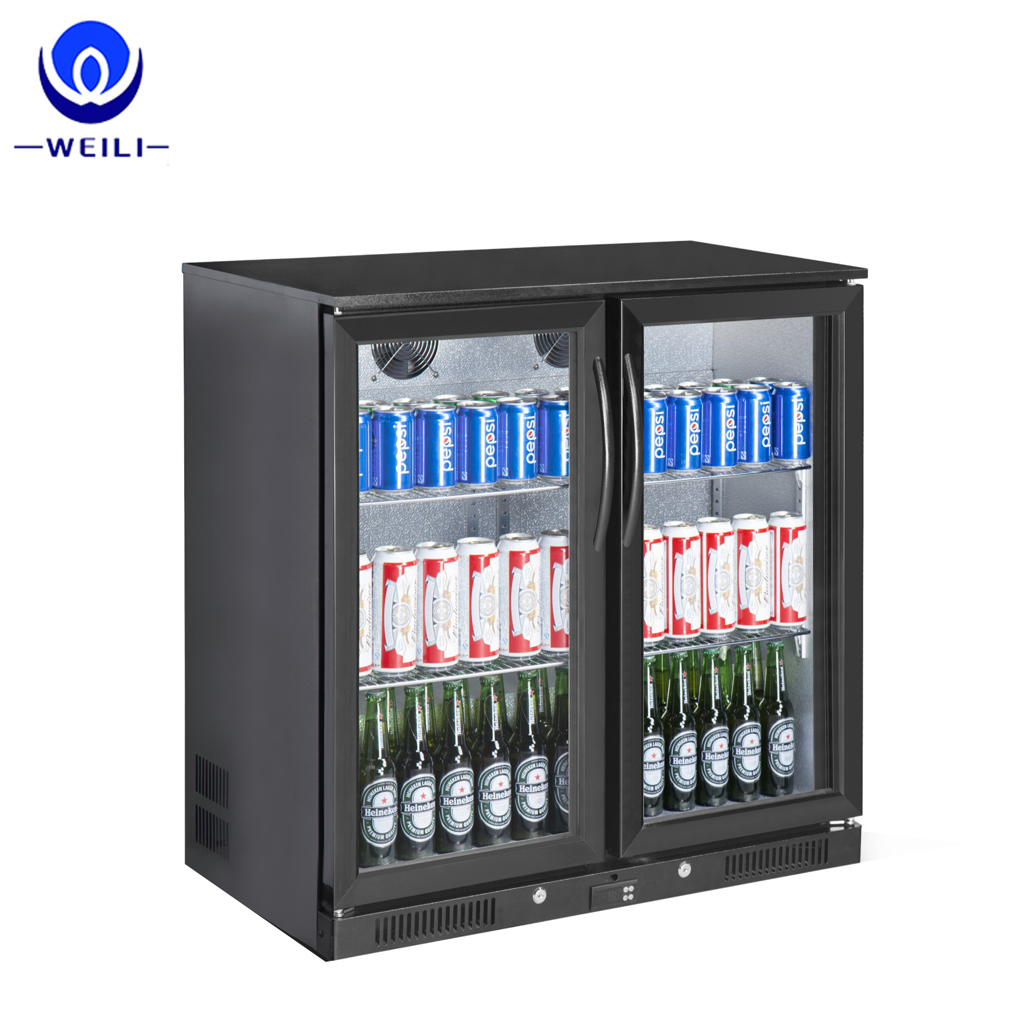 SC-208F Double Glass Door Embossed Aluminum Inner Material Beer Bottle Cooler Bar Fridge