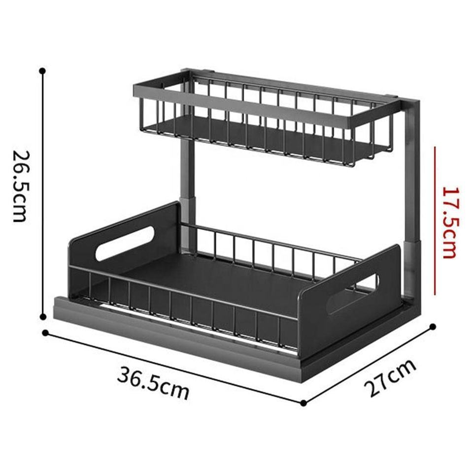 2 tier dish rack Bathroom Kitchen Storage Rack Pull Out Cabinet Hanging Wire Basket Slide out Metal Under Sink Organizer