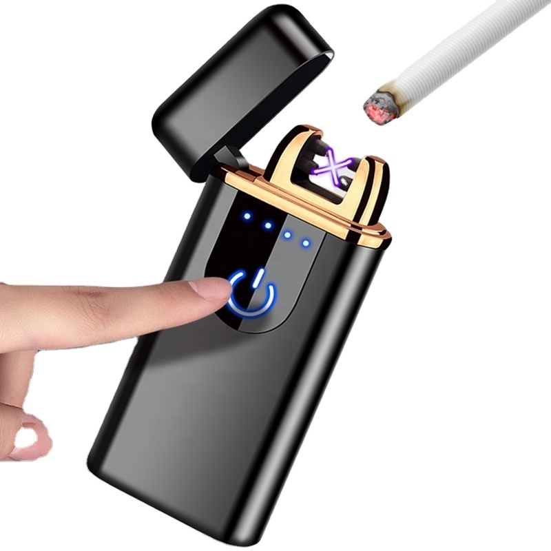 Customize Logo Boyfriend Gift Double Arc Windproof Cigarette Lighter Portable Electricity Display USB Charging Lighter