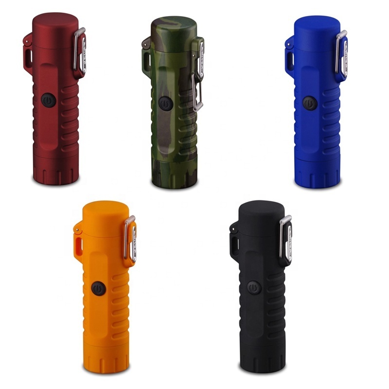 Wholesale Outdoor Waterproof Camp Lighter USB Rechargeable Flameless Lighter Windproof Dual Arc Plasma Lighters with Flashlight