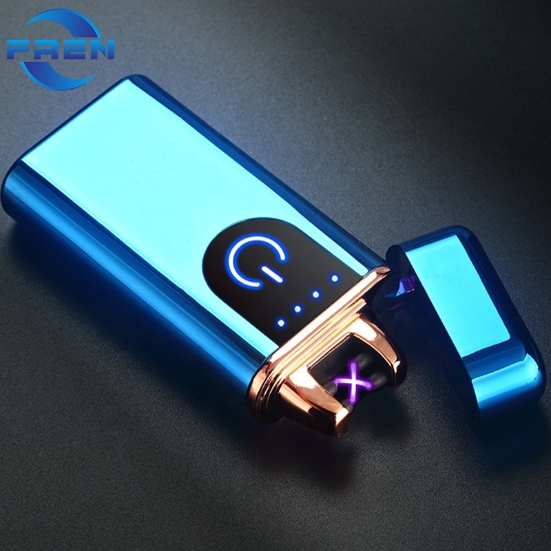 Customize Logo Boyfriend Gift Double Arc Windproof Cigarette Lighter Portable Electricity Display USB Charging Lighter