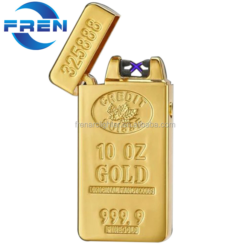 high quality wholesale USB rechargeable electric double arc cigarette lighter gold bar smoking fire candle lighter business gift