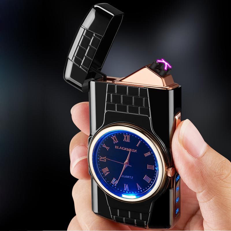 High quality zinc alloy usb lighter watch lighter electric with batter indicator and time clock