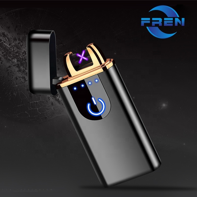 Customize Logo Boyfriend Gift Double Arc Windproof Cigarette Lighter Portable Electricity Display USB Charging Lighter