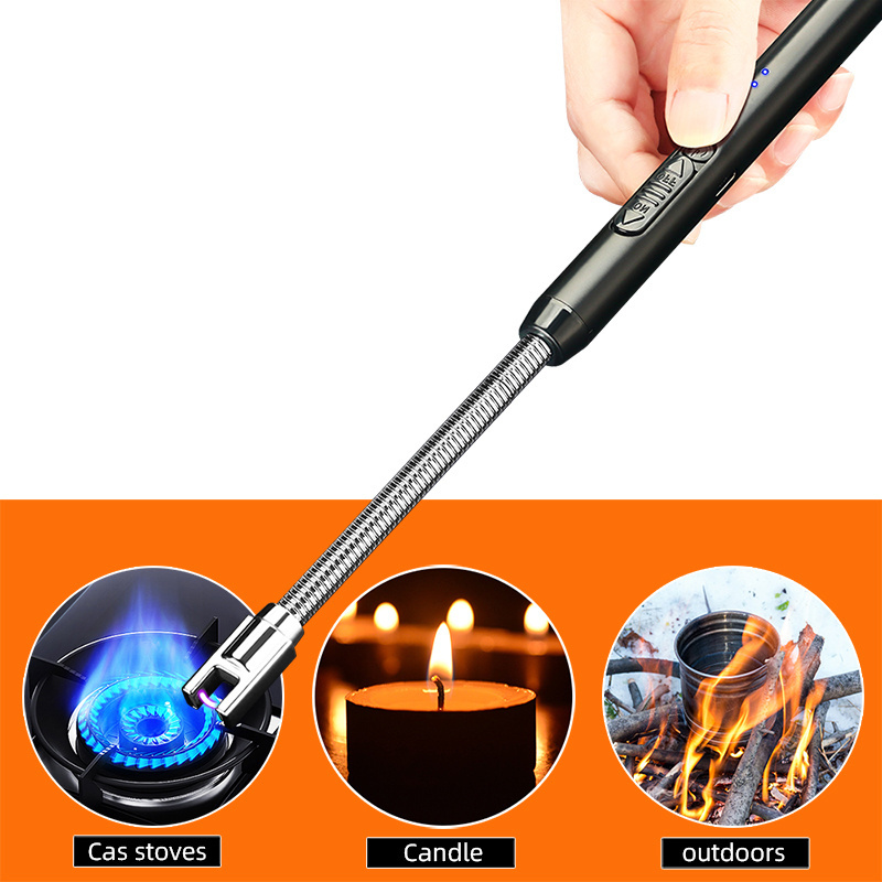 360 degree Rotation Long Neck Camping BBQ Kitchen Plasma Arc Lighter Rechargeable Stove Candle Lighter Electric Metal Lighters