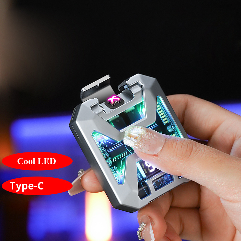 FR-817 Custom Logo Windproof Electric Double Arc Lighter USB Plasma Rechargeable Lighter with  Battery Indicator and flashlight