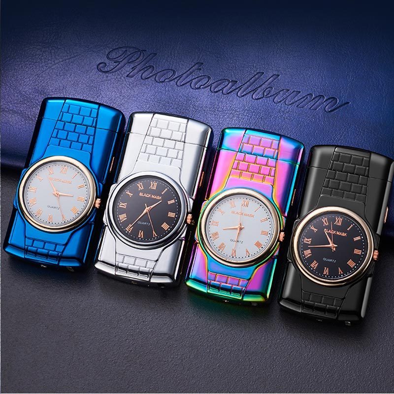 High quality zinc alloy usb lighter watch lighter electric with batter indicator and time clock