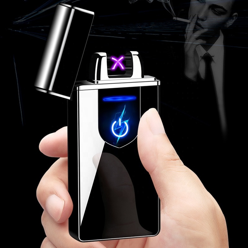 Fast charging usb pulse lighter electric smoking fireplace lighter custom logo double arc candle lighter wholesale for cigarette