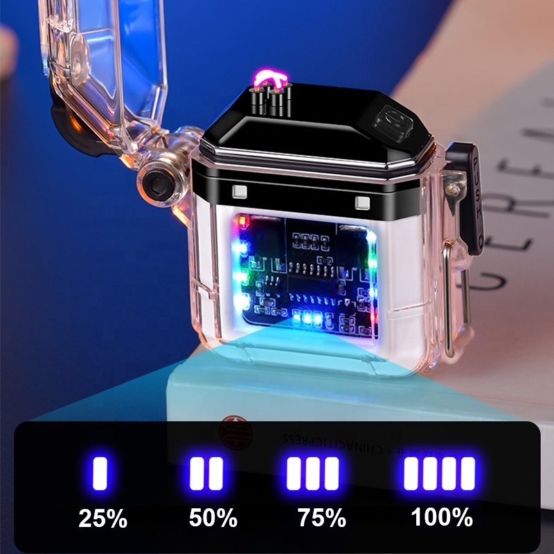 2024 Cheap Creative Outdoor Cigarette Lighter Windproof Waterproof Double Arc Transparent Body USB Pulse Camping Lighters