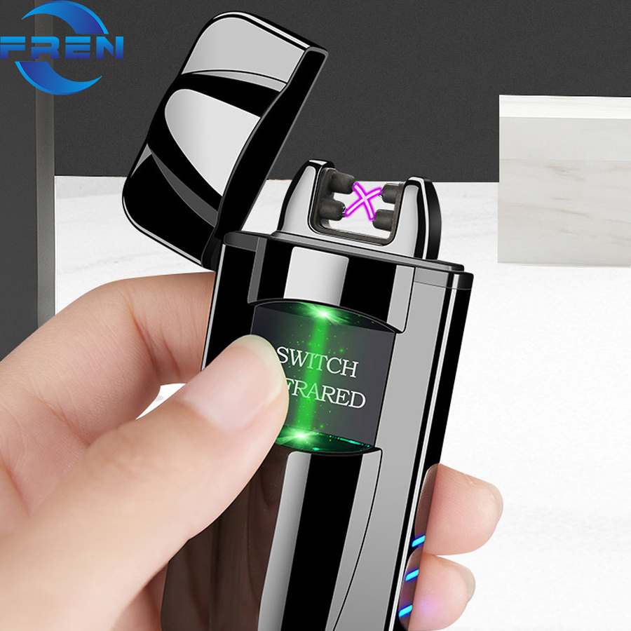 2024 New Metal Electronic Usb Charging Cigarettes Lighter Double Arc Plasma Switch Infrared Display Lighters