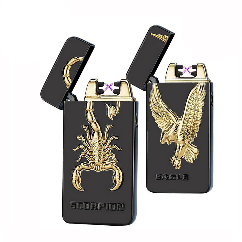 Hot Sale Promotion Gift USB Electronics Rechargeable Cigarette Lighter Double arc Flameless Windproof Dragon Tiger Lighter