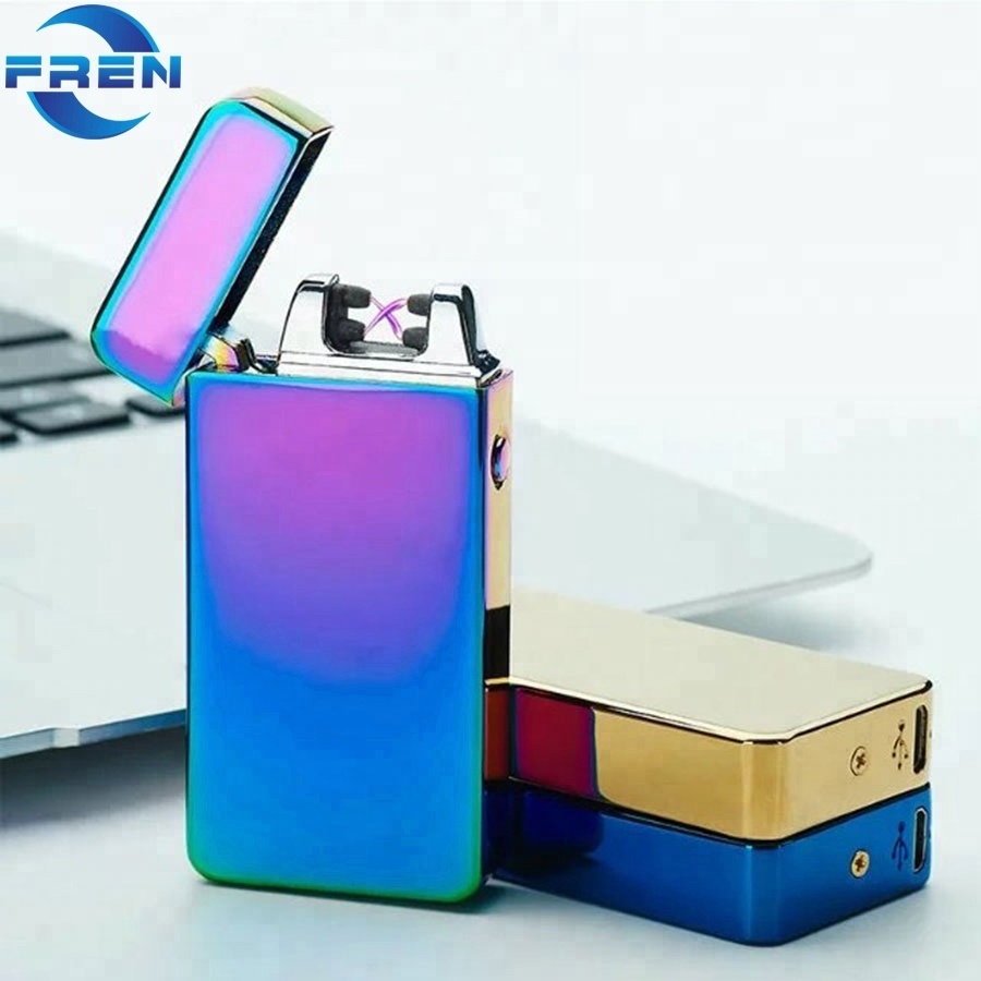 FR free samples windproof electric pulse usb dual arc metal round LIGHTER