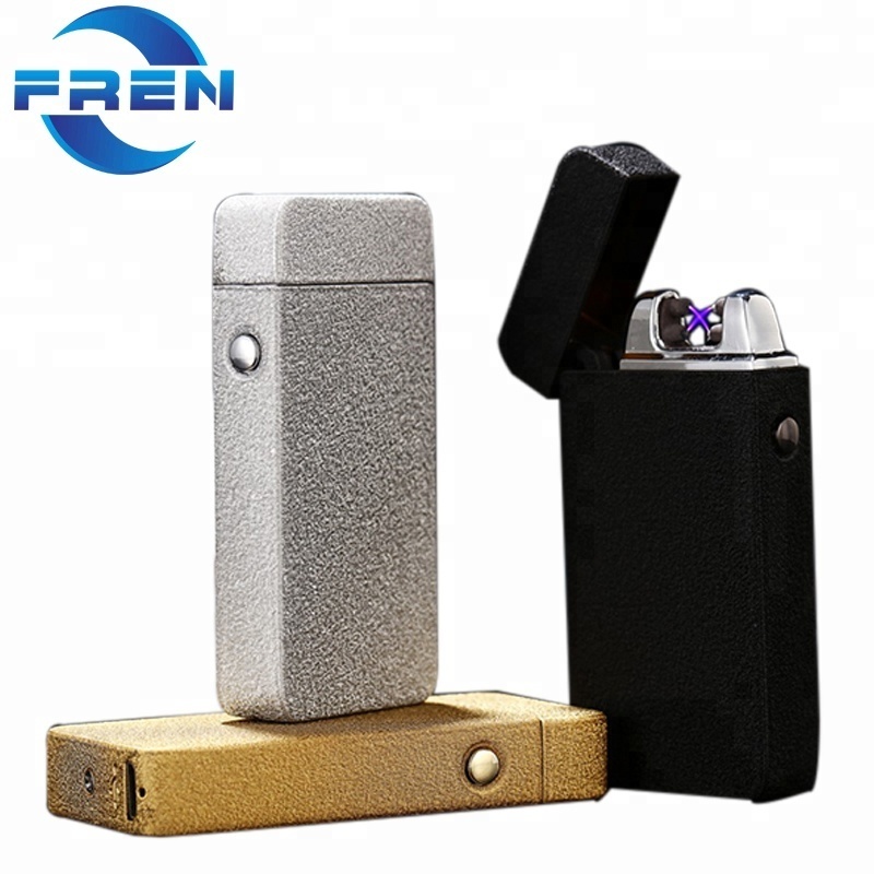 FR free samples windproof electric pulse usb dual arc metal round LIGHTER