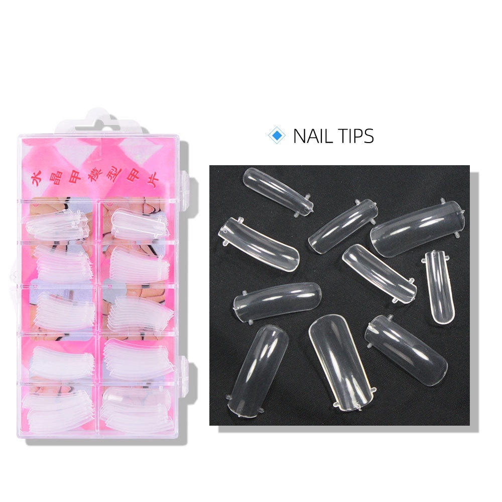 High Quality 100 pcs curved nail tips in a kit for extension gel soft full cover nail tips gel with nail glue