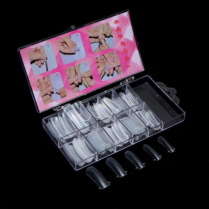 High Quality 100 pcs curved nail tips in a kit for extension gel soft full cover nail tips gel with nail glue